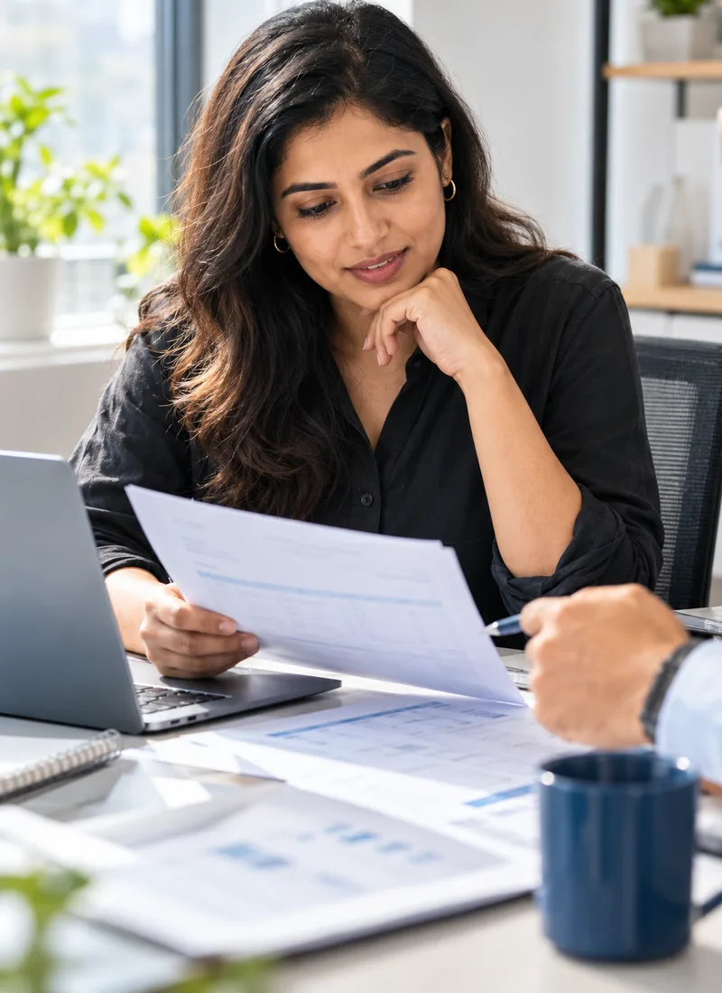 Illustrative scene of a founder reviewing business documents